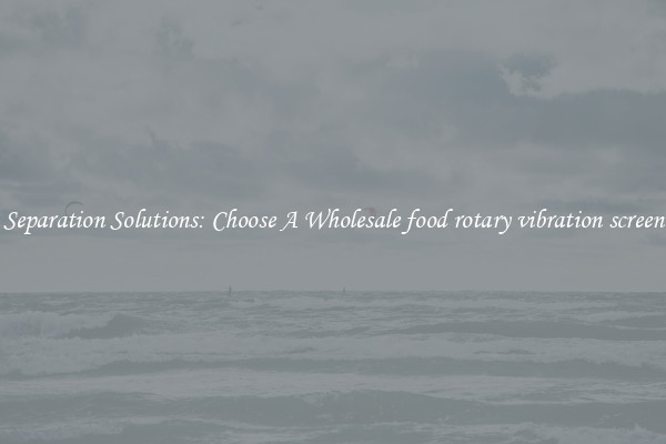 Separation Solutions: Choose A Wholesale food rotary vibration screen